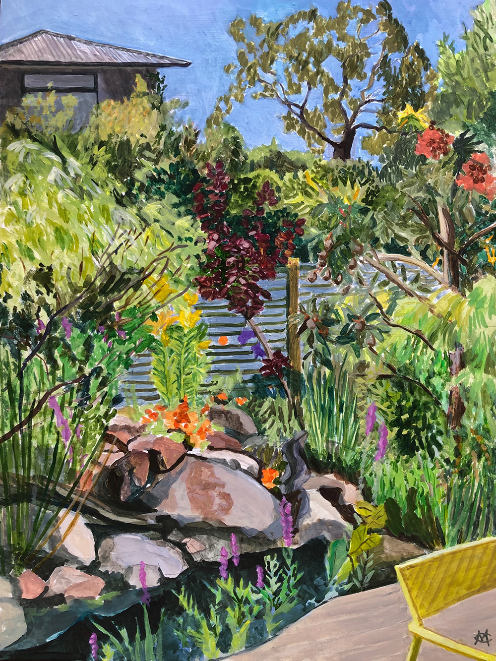 Painting of a backyard