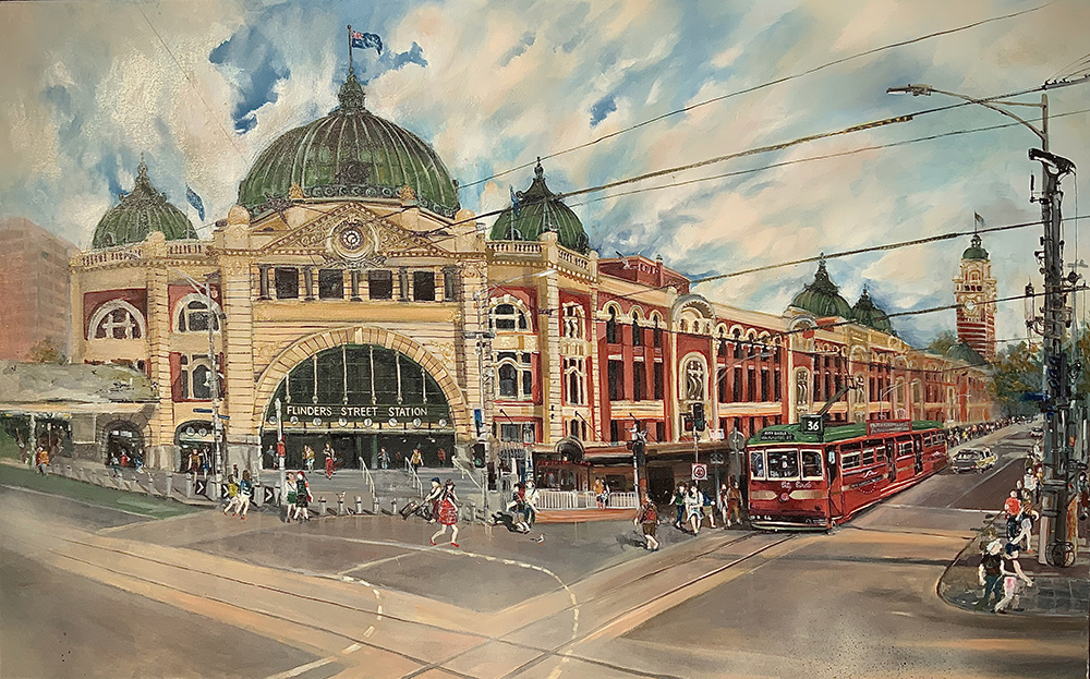 Painting of Flinders Street Station, Melbourne