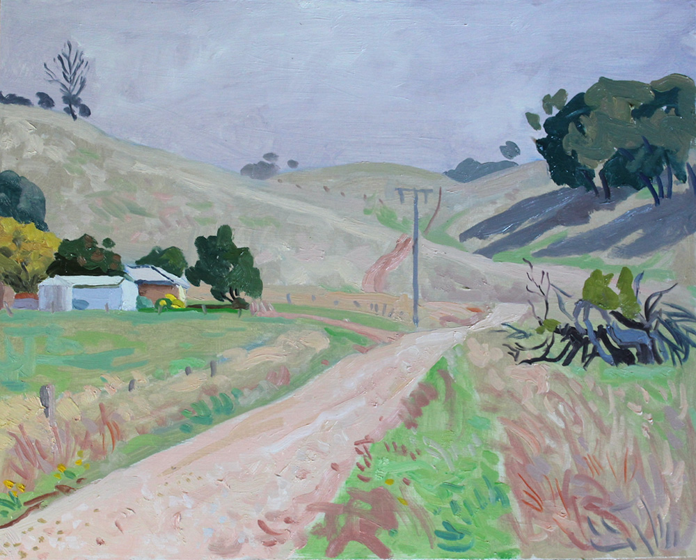 Painting of a Country road, with house and telephone pole (Yapeen)