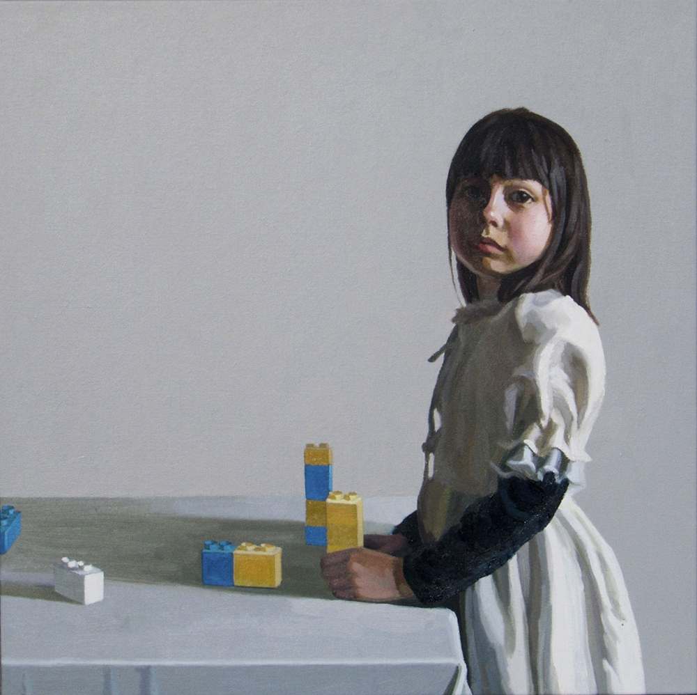 Painting of a girl playing with blocks