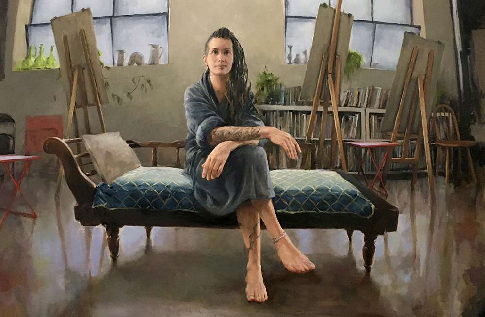 Painting of a life model in a art room
