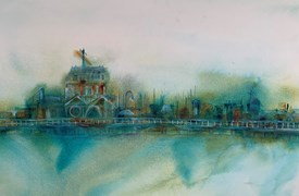 Water colour painting of the Boardwalk St Kilda Pier