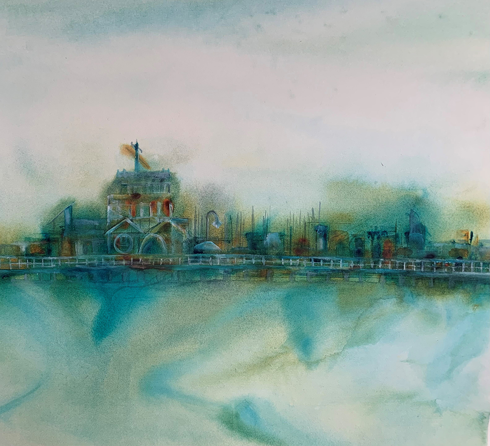 Water colour painting of the Boardwalk St Kilda Pier