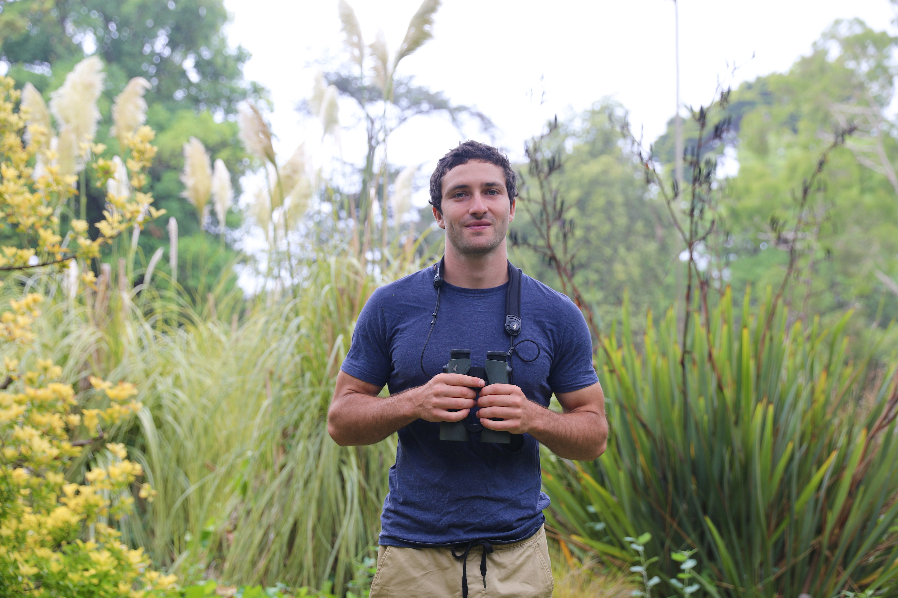 Man holding binoculars in nature