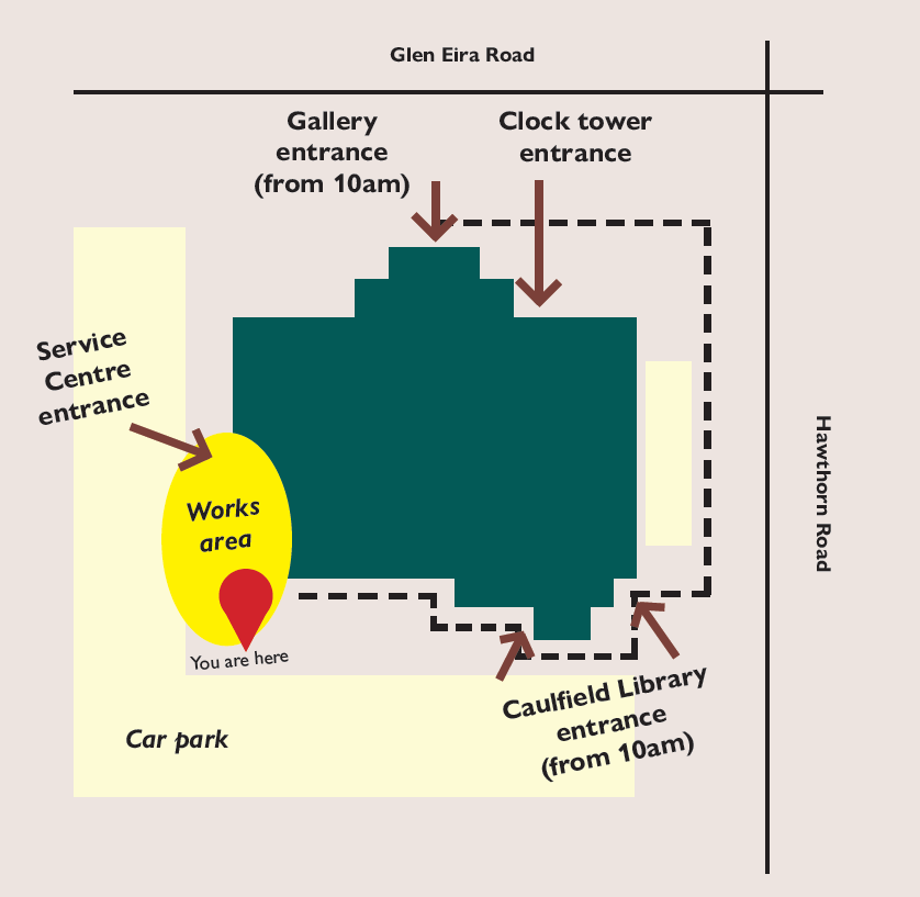 Glen Eira Town Hall Service Centre Upgrade map showing the service centre entrance will be closed.