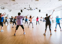 Zumba class, people doing Zumba