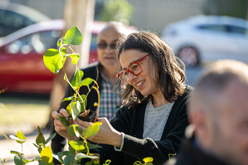 Women looking at a plant to take home