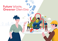 Future Waster Greener Glen Eira illustration of a women speaking with a man holding a waste machine.