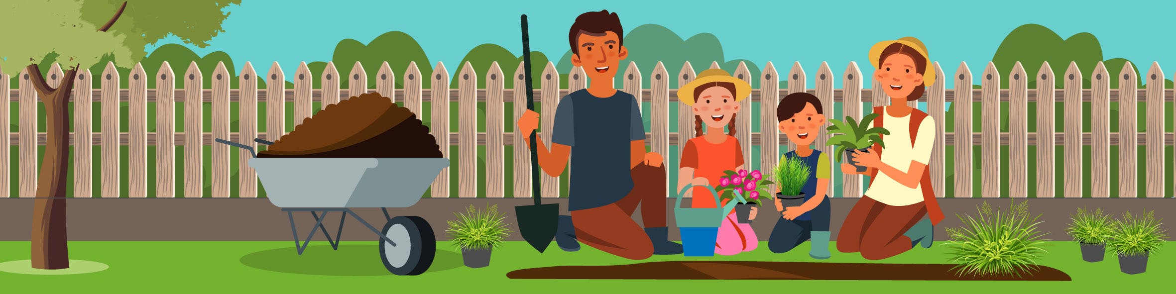Cartoon - family in garden
