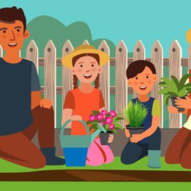 Cartoon - family in garden