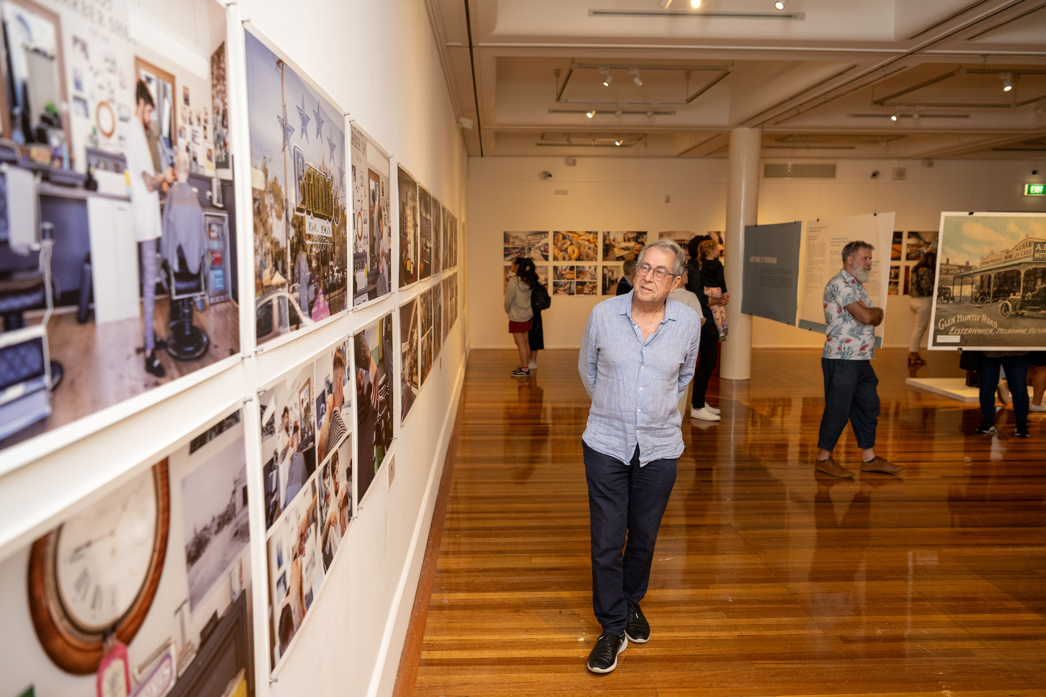 Man walking through museum