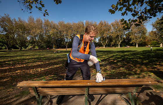 Cleansing park bench