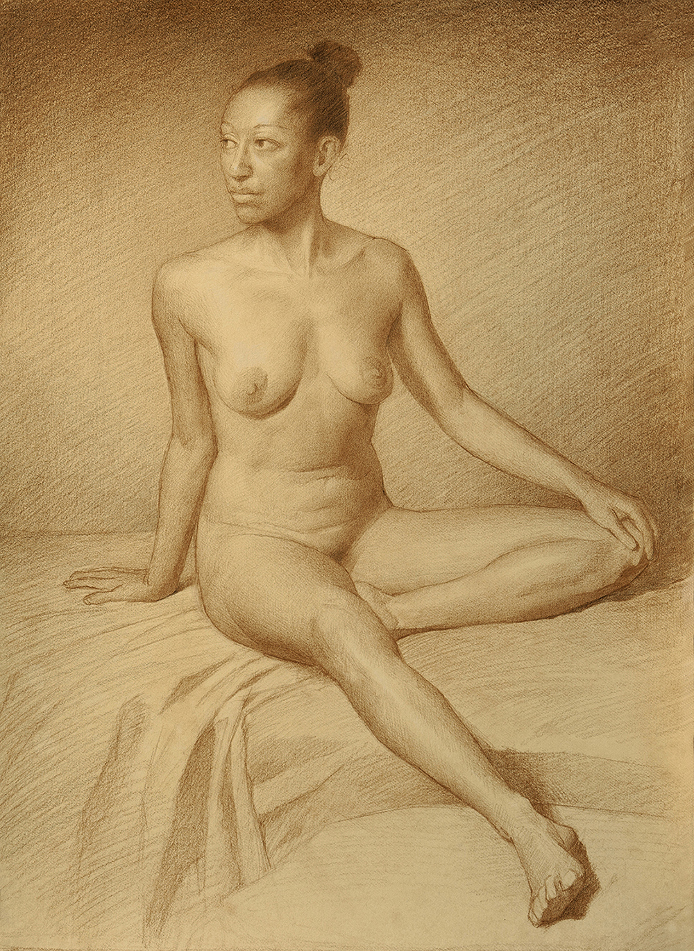 Andrew Bonneau | Lou | Sepia and white chalk on paper | 45.5x31cm