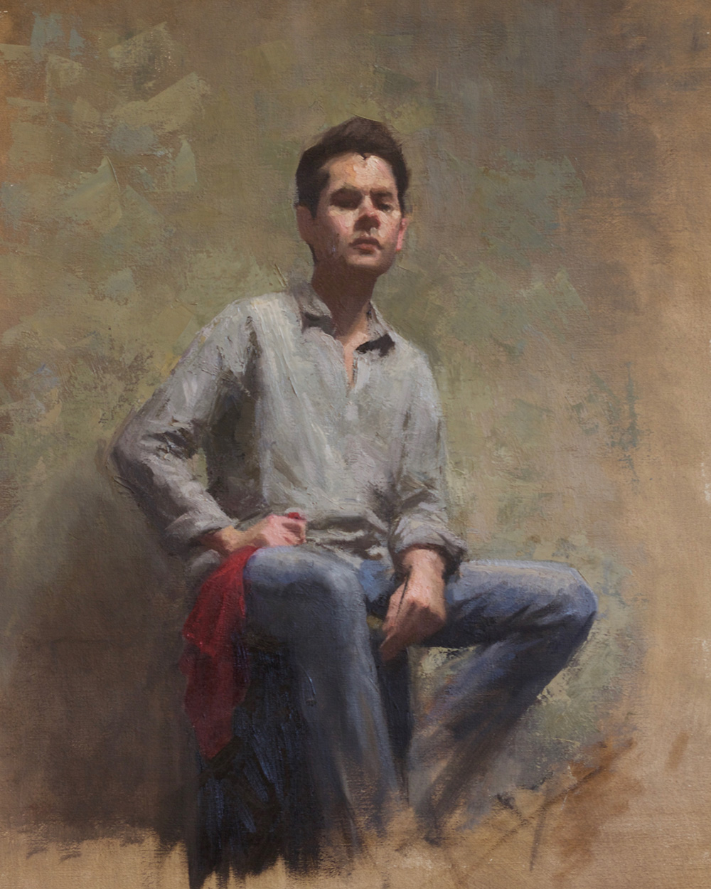 Ben Ryan | Self Portrait with Red Rag | Oil on linen | 50x39.5cm