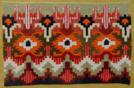 Erica McGilchrist Triad 1981 embroidery cotton on linen 40 x 32 cm (irreg) Glen Eira City Council Art Collection Erica McGilchrist Bequest Courtesy of the Estate of Erica McGilchrist