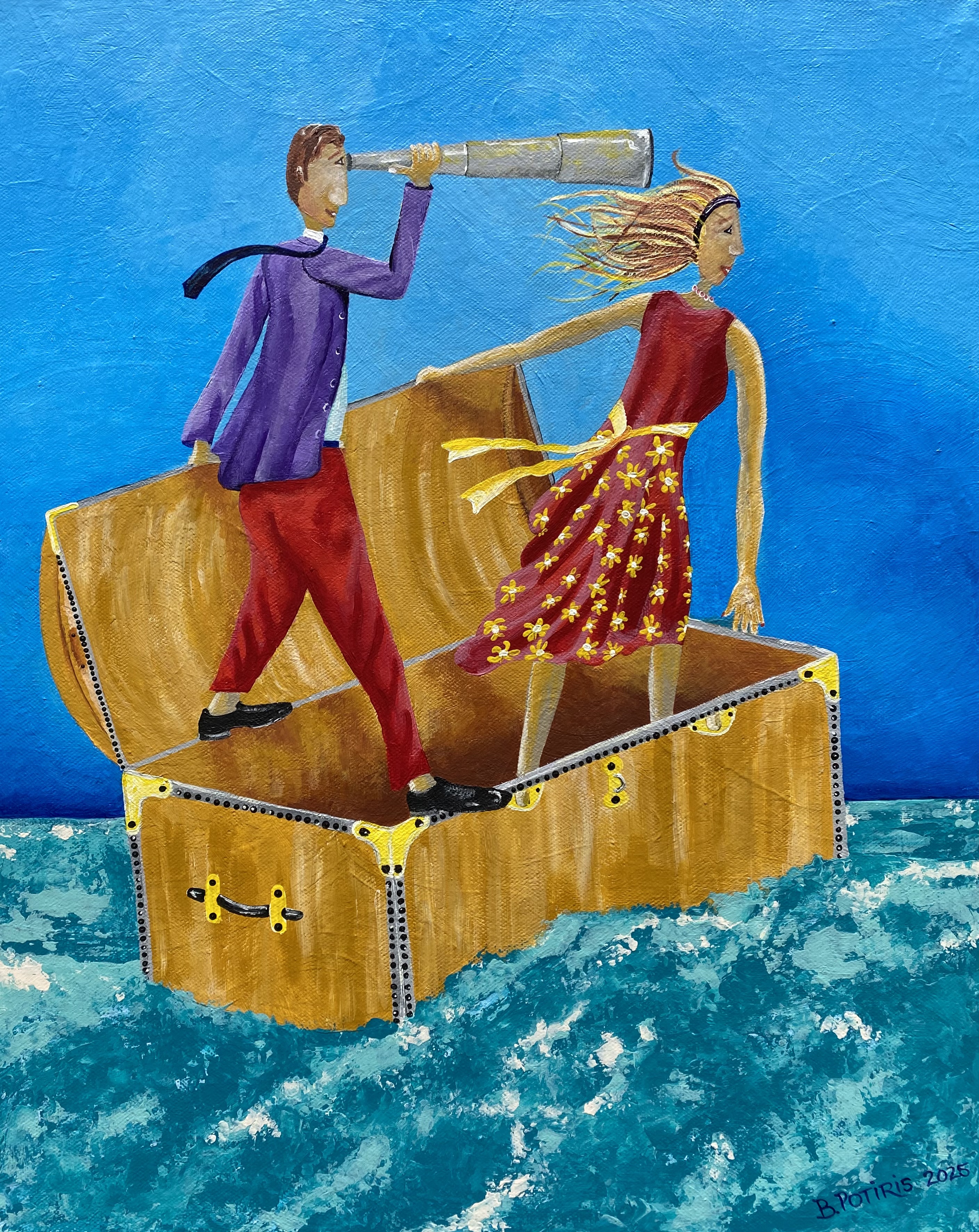 Bill Potiris |  Crossing the ocean together 2025 | Acrylic on canvas | 41 x 51cm