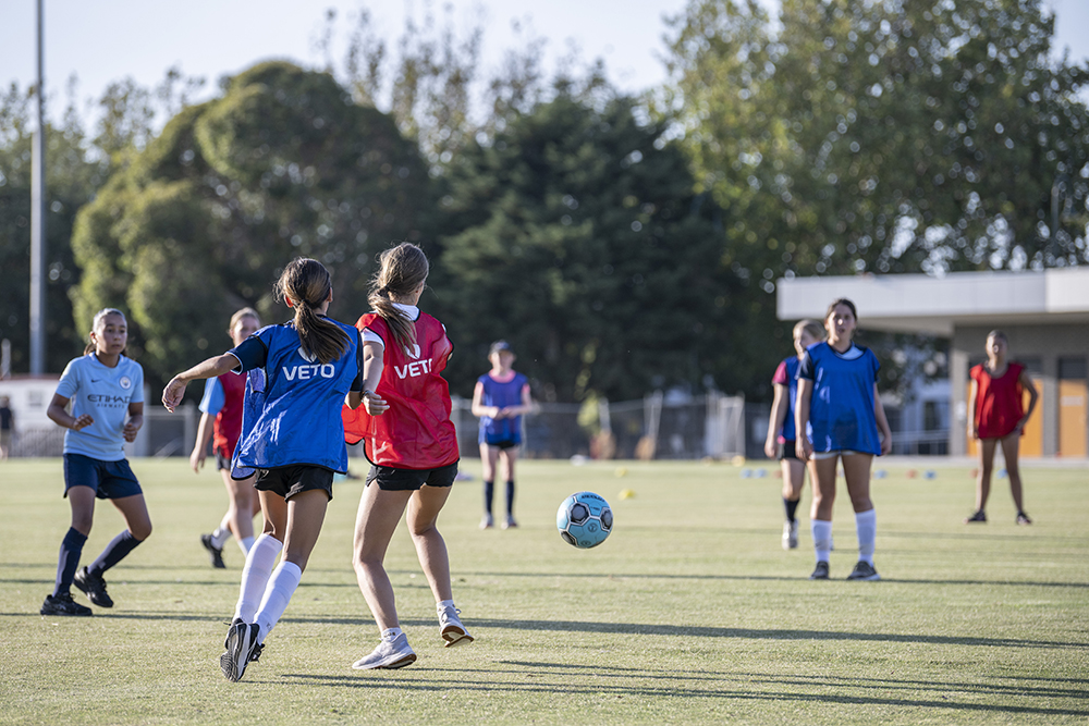 Girls playing soccer at Lord Reserve