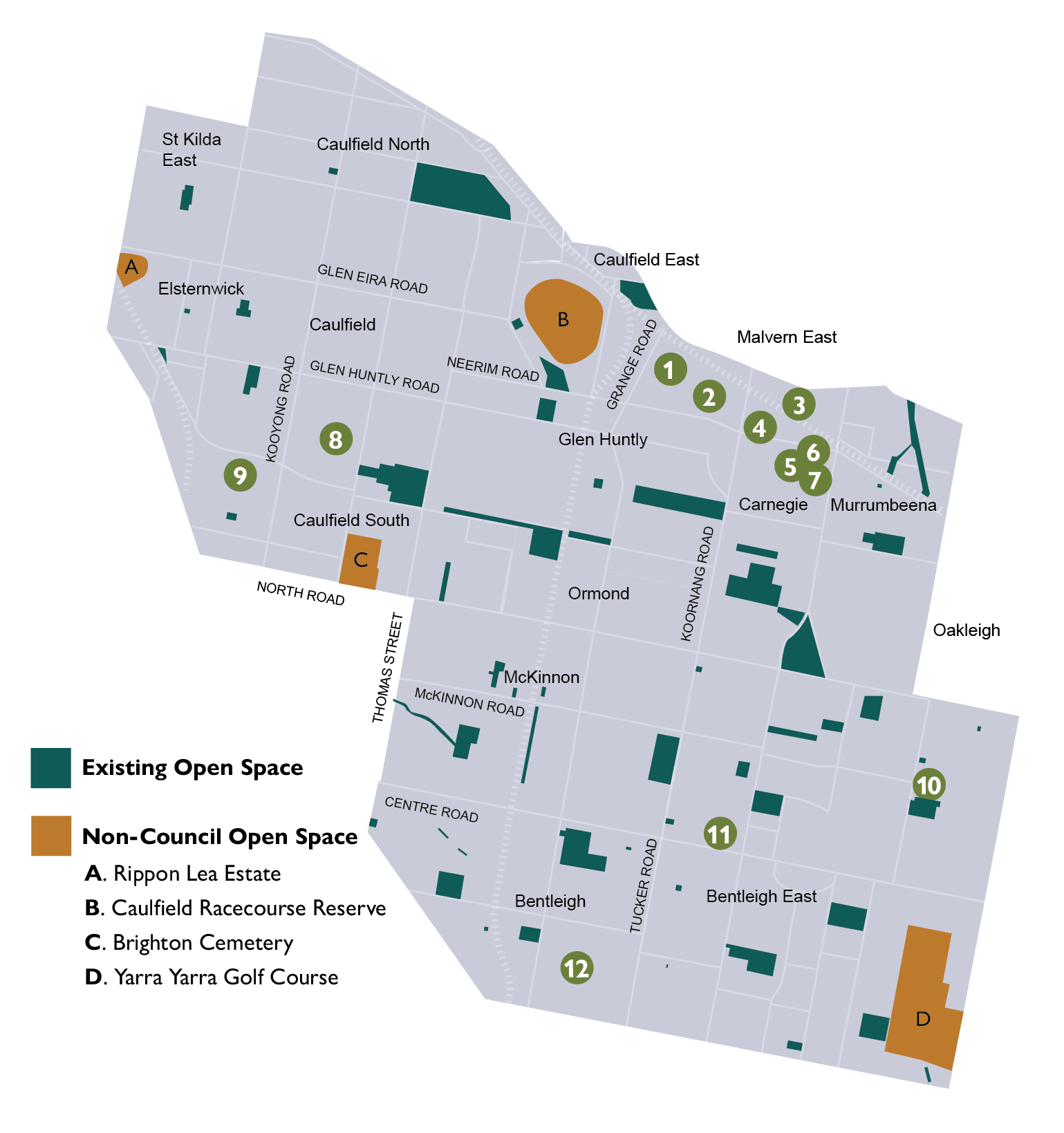 Map showing locations of acquired open space