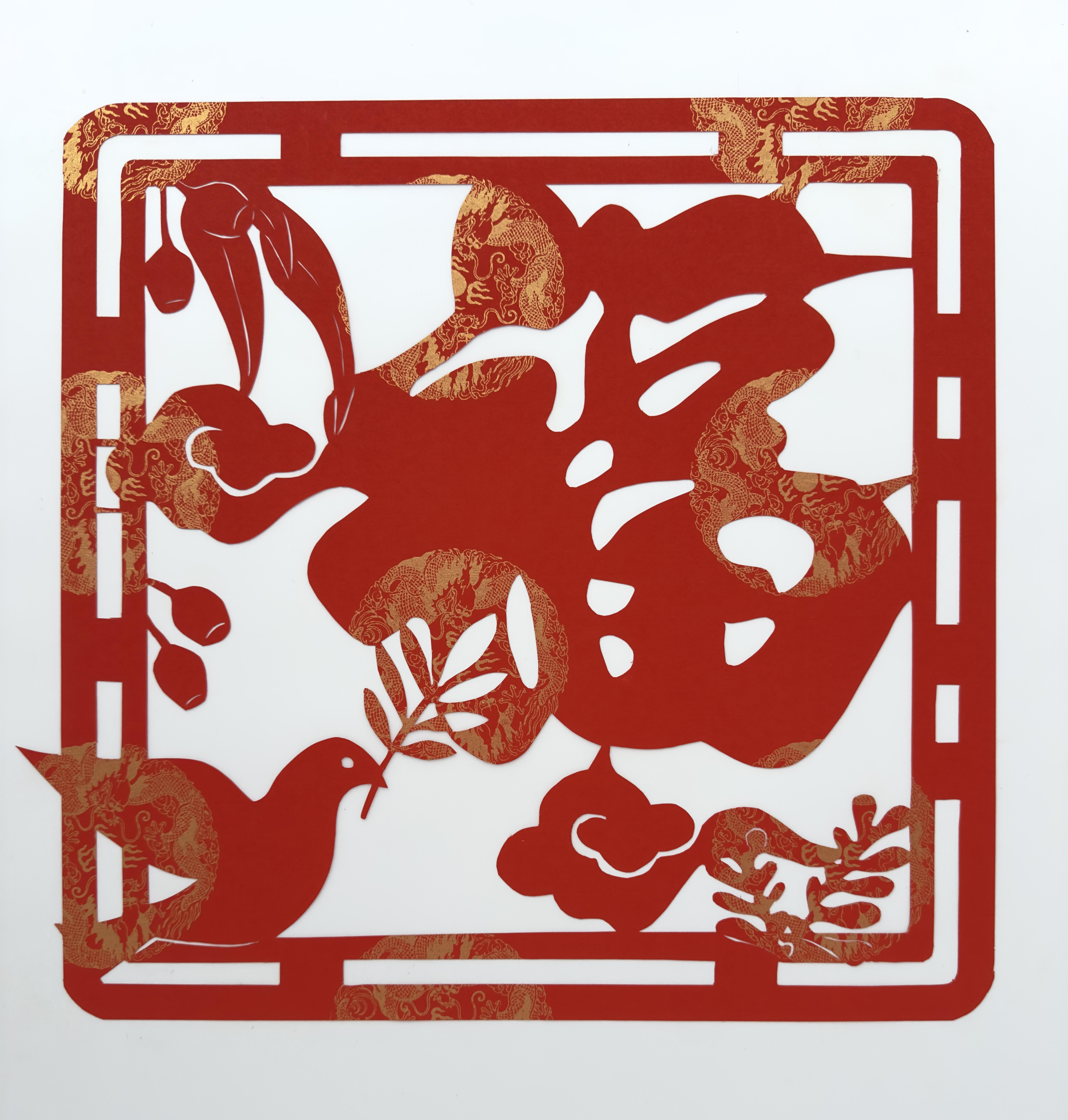 Jenny Zhe Chang | Blessings to Every Family | 2025 Rice Paper, Gold Paint, and Drafting Film H 38 x 41 cm (with drafting film 60 x 60 cm)