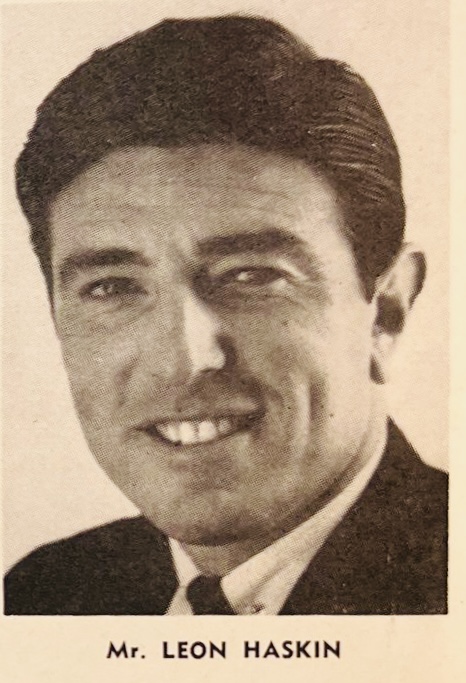 Formal black-and-white portrait of Leon Haskin from a printed publication, with the caption “Mr. Leon Haskin” beneath the photograph.