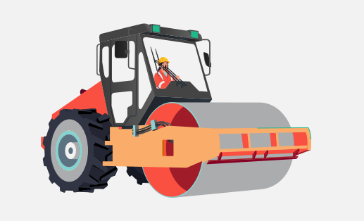 Road roller used for roadworks and traffic management, with an operator seated inside the vehicle.